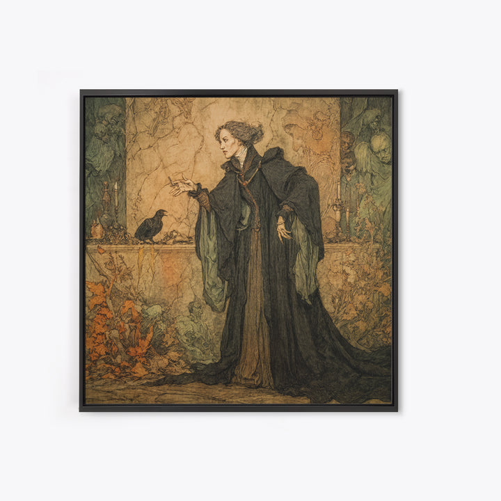 Victorian Mourning Halloween, Gothic Storybook Art, Square Wall Art, Gothic Horror Wall Art, Framed Canvas Print, Halloween Wall Art