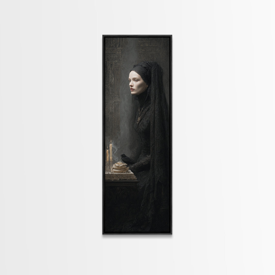 Victorian Mourning Halloween, Surreal Apocalyptic Art, Tall Narrow Wall Art, Gothic Horror Wall Art, Framed Canvas Print