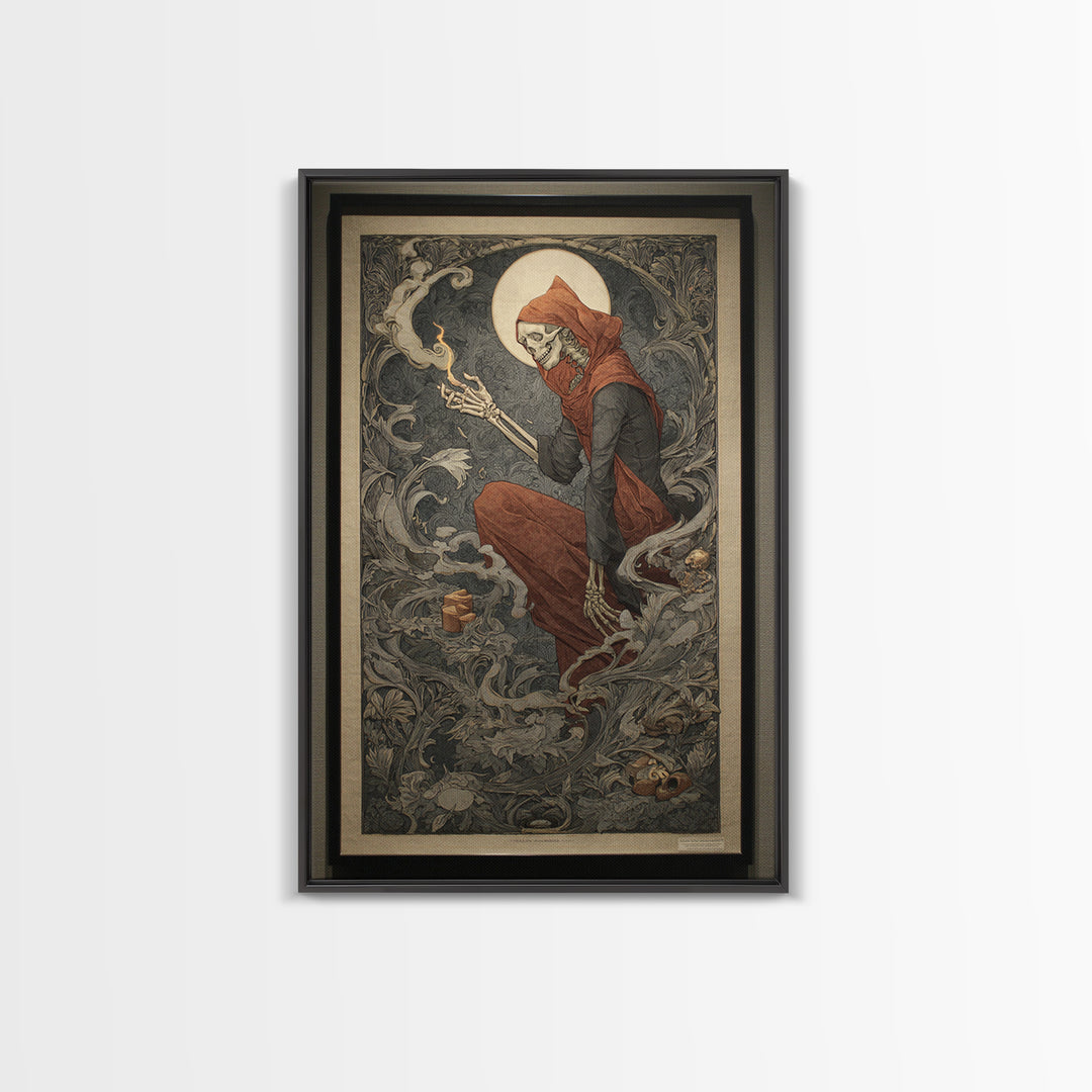 Art Nouveau Witchcraft, Danse Macabre Art, Vertical Wall Art, Dark Fantasy Wall Art, Canvas Print, Halloween Wall Art