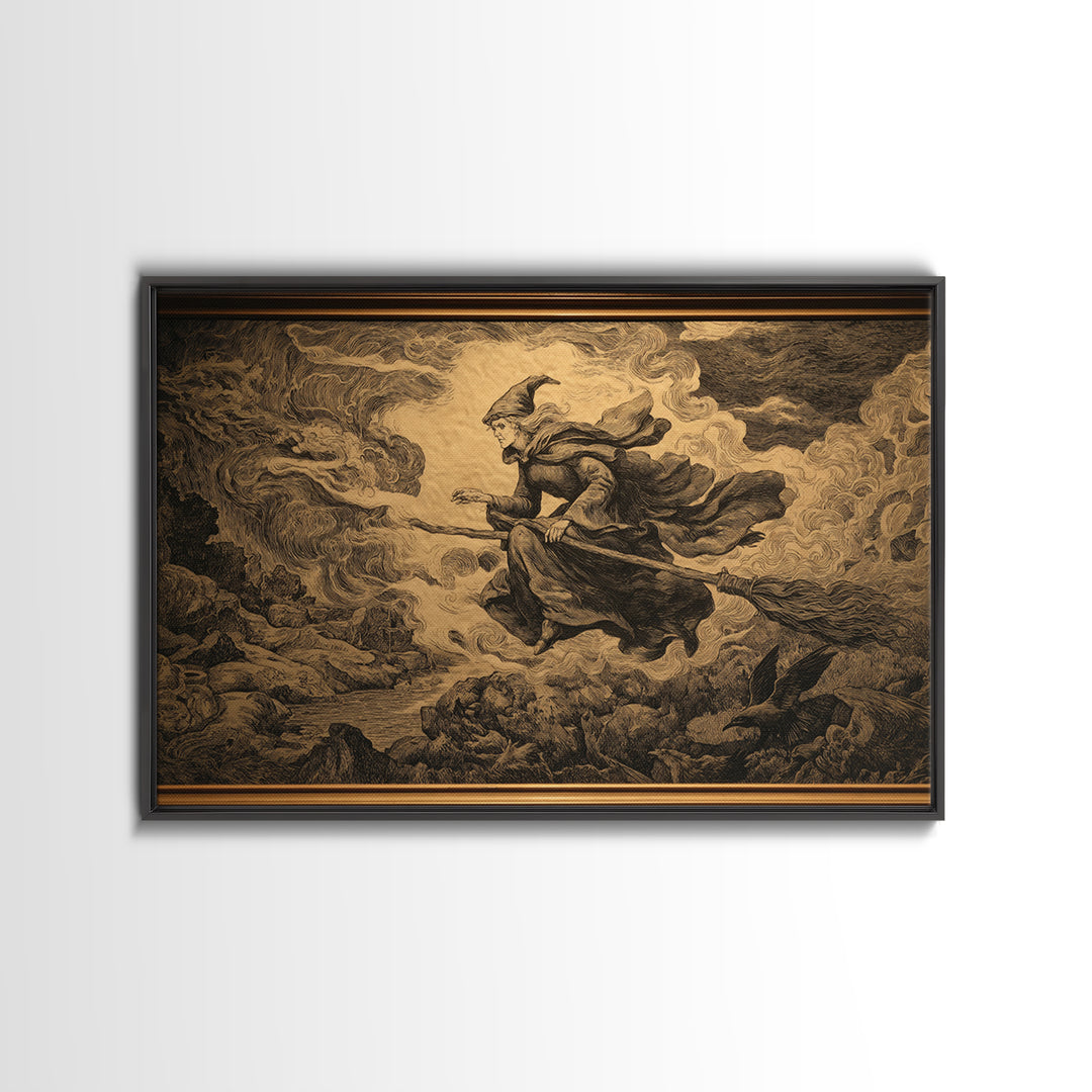 Art Nouveau Witchcraft, Baroque Witchcraft Art, Landscape Wall Art, Gothic Horror Wall Art, Framed Canvas Print, Halloween Wall Art