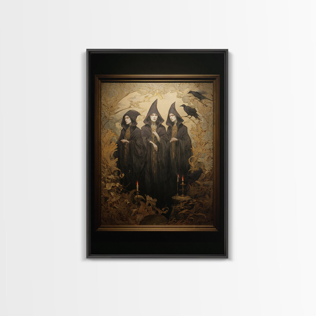 Art Nouveau Witchcraft, Dark Romantic Horror Art, Vertical Wall Art, Macabre Wall Art, Canvas Print, Halloween Wall Art