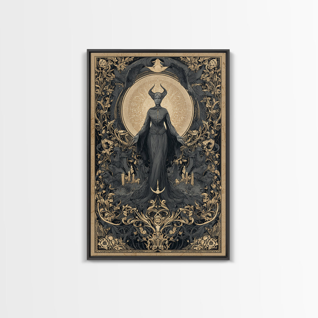 Art Nouveau Witchcraft, Gothic Nightmare Art, Vertical Wall Art, Dark Fantasy Wall Art, Framed Canvas Print, Halloween Wall Art