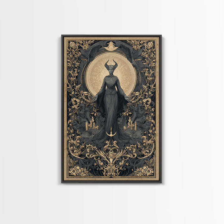Art Nouveau Witchcraft, Gothic Nightmare Art, Vertical Wall Art, Dark Fantasy Wall Art, Framed Canvas Print, Halloween Wall Art