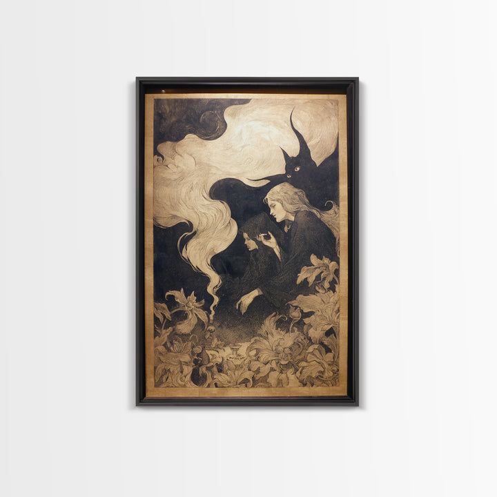 Art Nouveau Witchcraft, Symbolist Dream Art, Vertical Wall Art, Dark Fantasy Wall Art, Framed Canvas Print, Halloween Wall Art