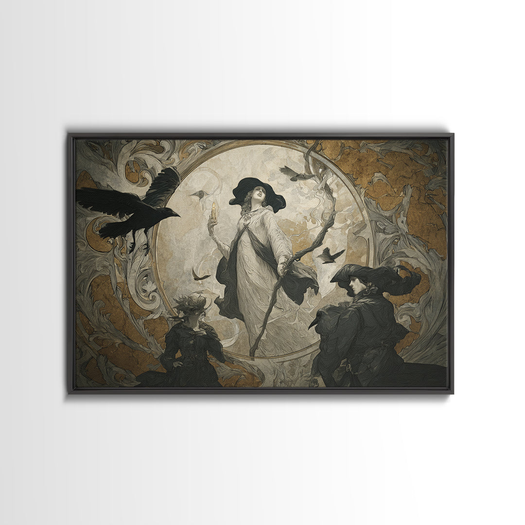 Art Nouveau Witchcraft, Symbolist Gothic Landscape, Landscape Wall Art, Gothic Horror Wall Art, Framed Canvas Print, Halloween Wall Art