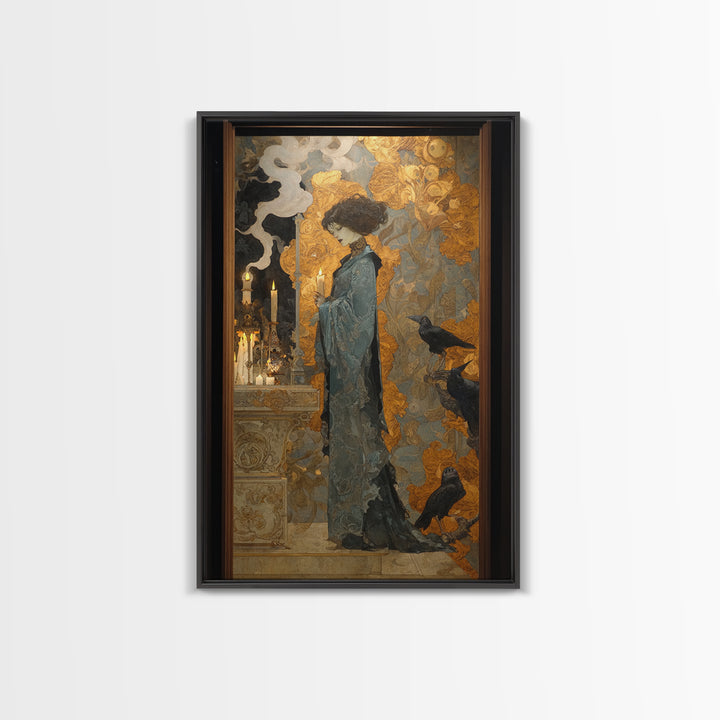 Art Nouveau Witchcraft, Ornate Symbolist Art, Vertical Wall Art, Gothic Horror Wall Art, Framed Canvas Print, Halloween Wall Art