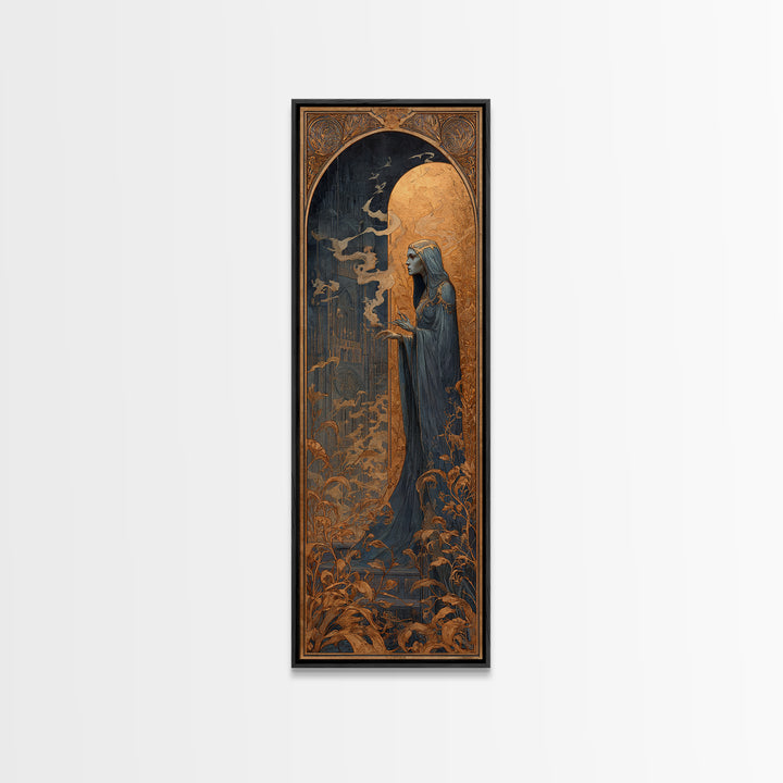 Art Nouveau Witchcraft, Surreal Apocalyptic Art, Tall Narrow Wall Art, Gothic Horror Wall Art, Framed Canvas Print