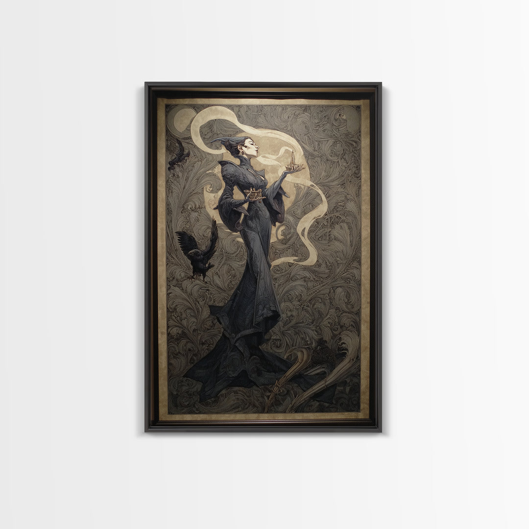 Art Nouveau Witchcraft, Biomechanical Horror Art, Vertical Wall Art, Gothic Horror Wall Art, Canvas Print, Halloween Wall Art