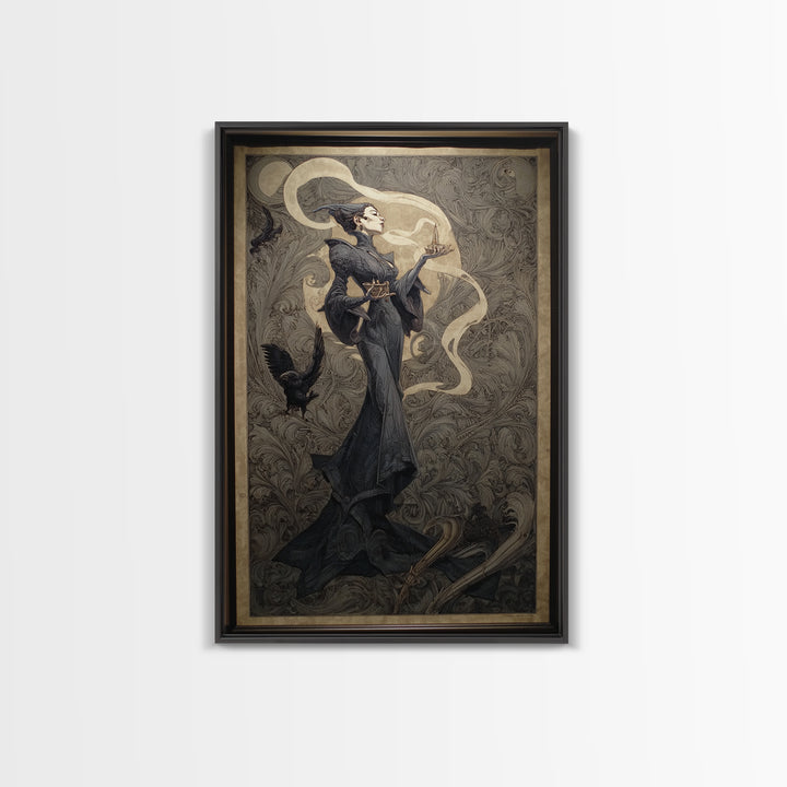 Art Nouveau Witchcraft, Biomechanical Horror Art, Vertical Wall Art, Gothic Horror Wall Art, Canvas Print, Halloween Wall Art