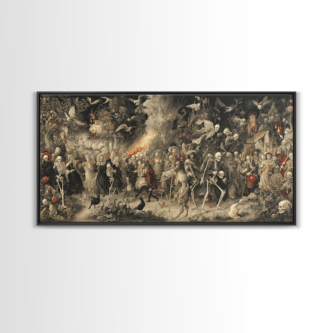Medieval Danse Macabre, Medieval Grotesque Art, Wide Panoramic Art, Gothic Horror Wall Art, Canvas Print, Halloween Wall Art
