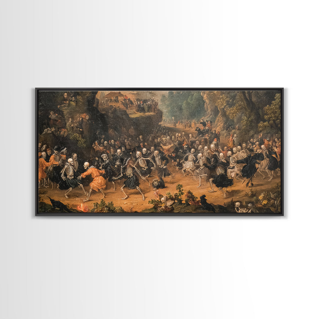 Medieval Danse Macabre, Baroque Witchcraft Art, Wide Panoramic Art, Dark Halloween Decor, Canvas Print, Halloween Wall Art