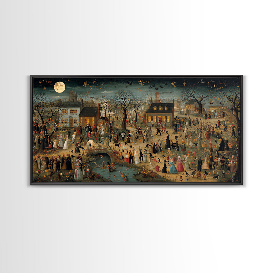 1950s Halloween Nostalgia, Northern Renaissance Horror, Wide Panoramic Art, Macabre Wall Art, Canvas Print, Halloween Wall Art