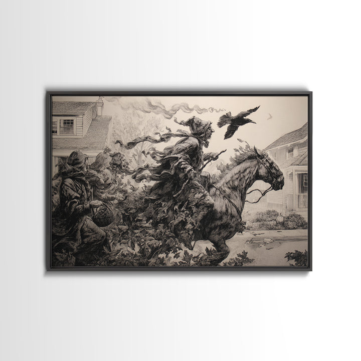 1950s Halloween Nostalgia, Renaissance Engraving Art, Landscape Wall Art, Dark Fantasy Wall Art, Canvas Print, Halloween Wall Art