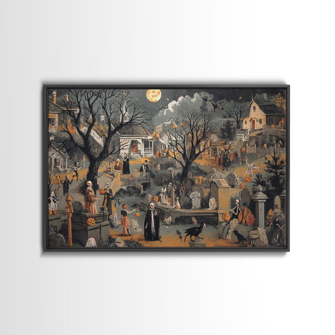 1950s Halloween Nostalgia, Danse Macabre Art, Landscape Wall Art, Macabre Wall Art, Canvas Print, Halloween Wall Art