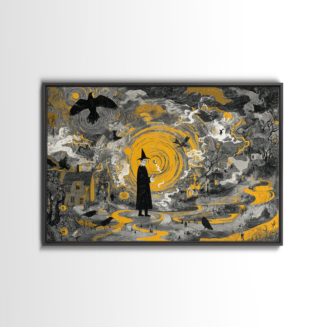 1950s Halloween Nostalgia, Baroque Witchcraft Art, Landscape Wall Art, Gothic Horror Wall Art, Framed Canvas Print, Halloween Wall Art