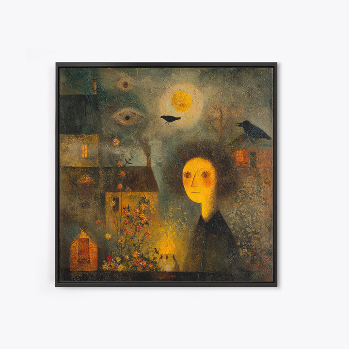 1950s Halloween Nostalgia, Symbolist Dream Art, Square Wall Art, Dark Halloween Decor, Canvas Print, Halloween Wall Art