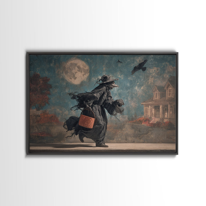 1950s Halloween Nostalgia, Expressionist Gothic Art, Landscape Wall Art, Dark Fantasy Wall Art, Framed Canvas Print, Halloween Wall Art