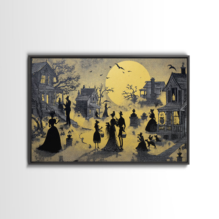 1950s Halloween Nostalgia, Decadent Line Art, Landscape Wall Art, Dark Halloween Decor, Canvas Print, Halloween Wall Art