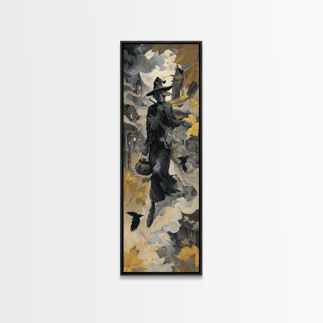 1950s Halloween Nostalgia, Surreal Apocalyptic Art, Tall Narrow Wall Art, Gothic Horror Wall Art, Framed Canvas Print