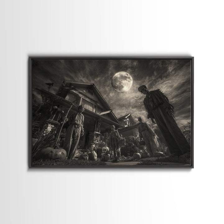 1950s Halloween Nostalgia, Biomechanical Horror Art, Landscape Wall Art, Dark Fantasy Wall Art, Framed Canvas Print, Halloween Wall Art