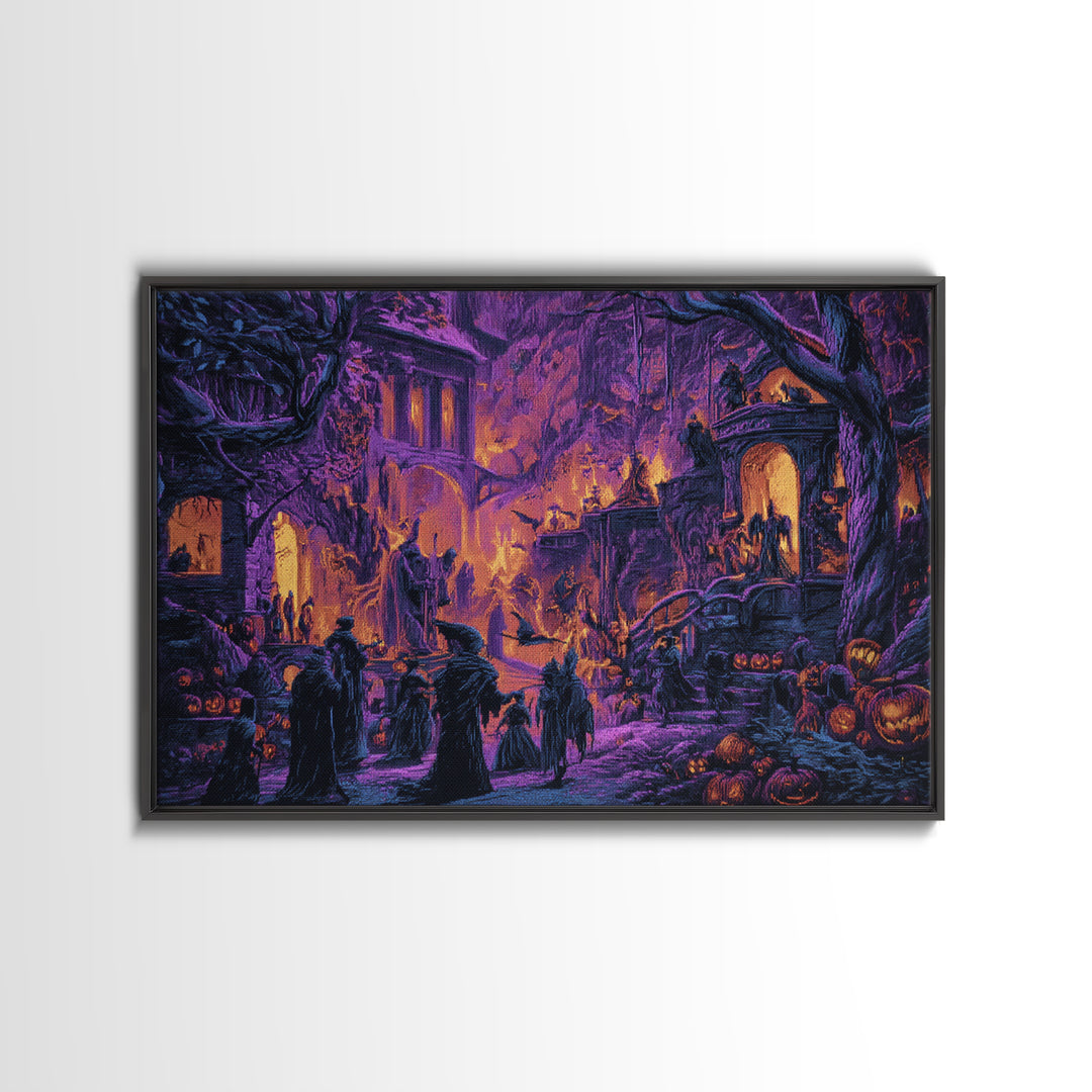 1980s Neon Horror, Medieval Grotesque Art, Landscape Wall Art, Dark Halloween Decor, Canvas Print, Halloween Wall Art