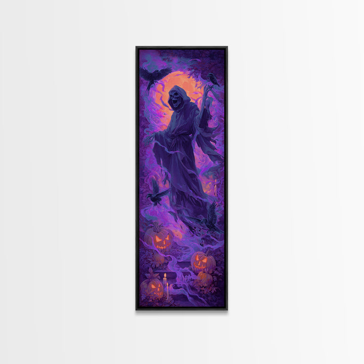 1980s Neon Horror, Dark Renaissance Art, Tall Narrow Wall Art, Dark Fantasy Wall Art, Framed Canvas Print, Halloween Wall Art