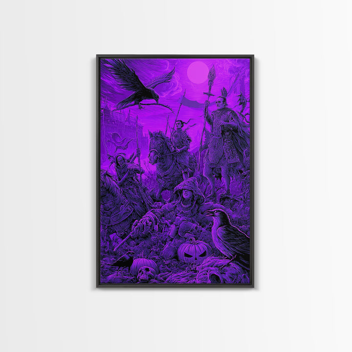 1980s Neon Horror, Renaissance Engraving Art, Vertical Wall Art, Dark Fantasy Wall Art, Framed Canvas Print, Halloween Wall Art