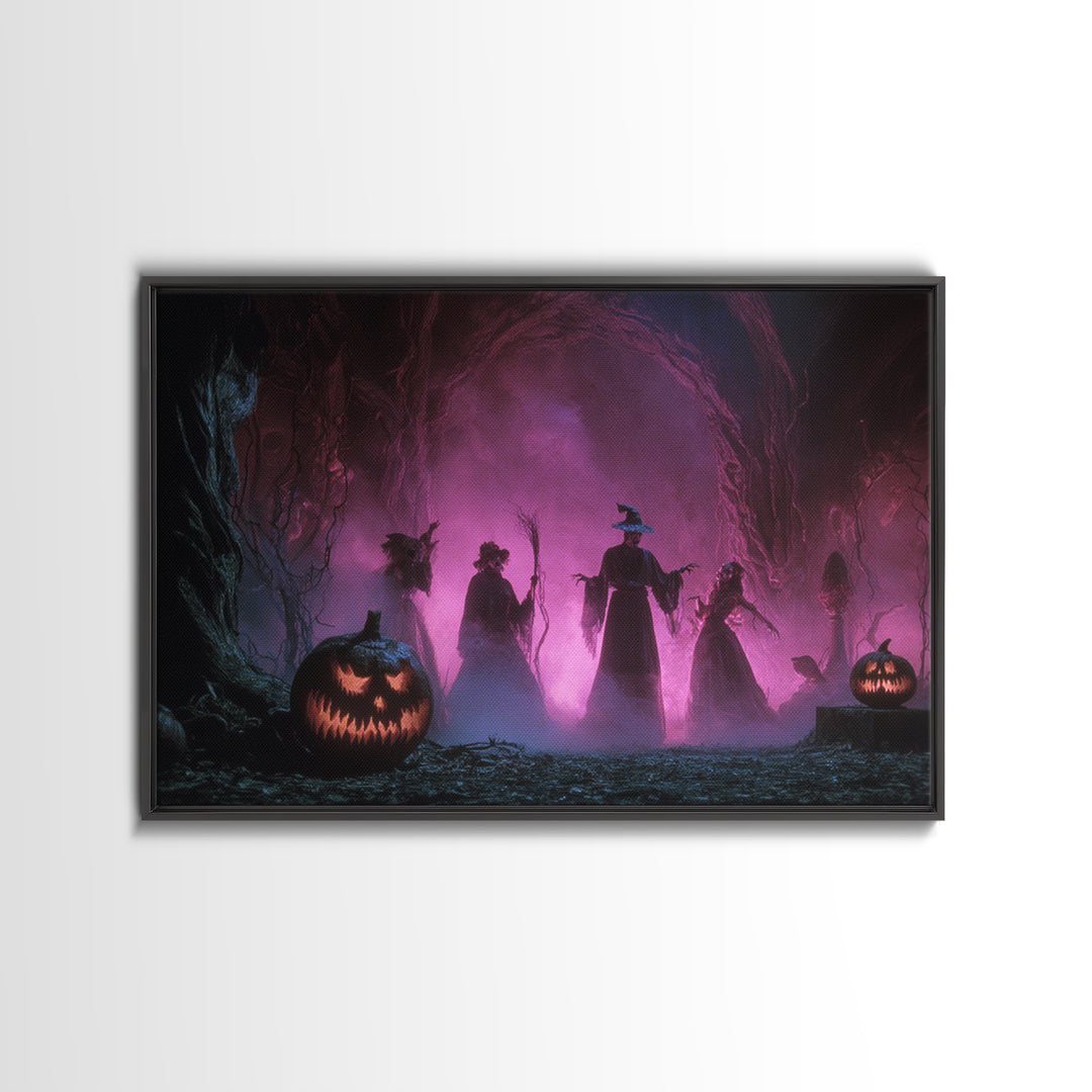 1980s Neon Horror, Dark Romantic Horror Art, Landscape Wall Art, Dark Fantasy Wall Art, Framed Canvas Print, Halloween Wall Art