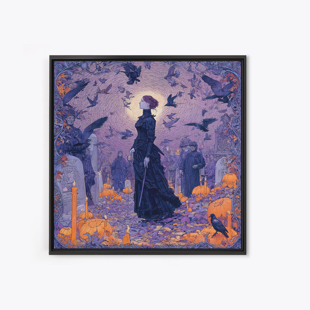 1980s Neon Horror, Symbolist Death Art, Square Wall Art, Gothic Horror Wall Art, Framed Canvas Print, Halloween Wall Art
