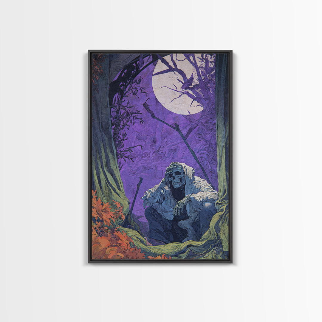 1980s Neon Horror, Symbolist Etching Art, Vertical Wall Art, Macabre Wall Art, Canvas Print, Halloween Wall Art, Gothic Home Decor