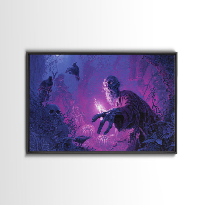 1980s Neon Horror, Expressionist Nightmare Art, Landscape Wall Art, Dark Fantasy Wall Art, Framed Canvas Print, Halloween Wall Art