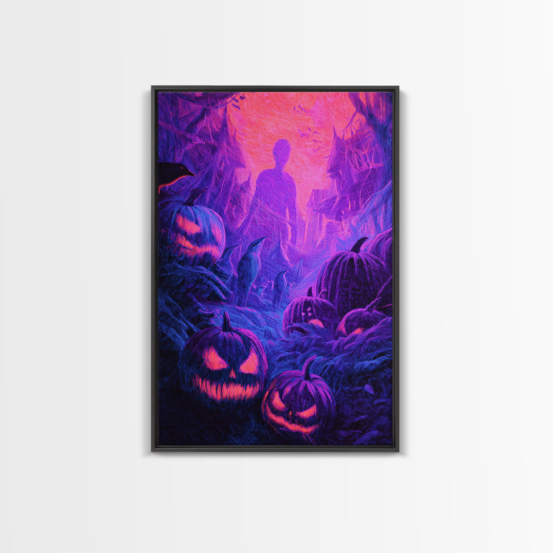1980s Neon Horror, Expressionist Gothic Art, Vertical Wall Art, Macabre Wall Art, Canvas Print, Halloween Wall Art, Horror Wall Art