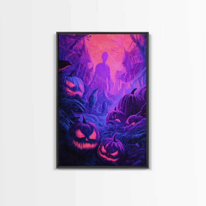 1980s Neon Horror, Expressionist Gothic Art, Vertical Wall Art, Macabre Wall Art, Canvas Print, Halloween Wall Art, Horror Wall Art