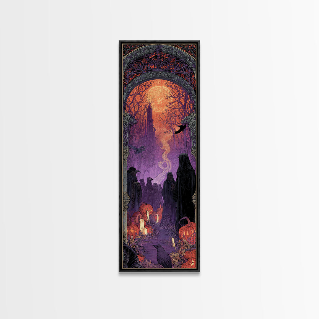 1980s Neon Horror, Stained Glass Gothic Art, Tall Narrow Wall Art, Dark Halloween Decor, Canvas Print, Halloween Wall Art