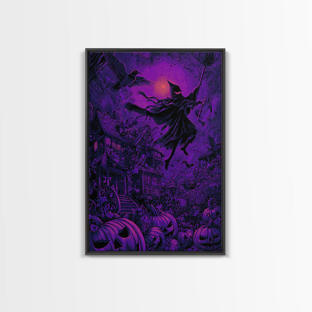 1980s Neon Horror, Victorian Macabre Art, Vertical Wall Art, Dark Halloween Decor, Framed Canvas Print, Halloween Wall Art