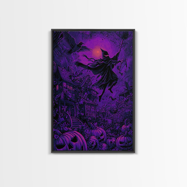 1980s Neon Horror, Victorian Macabre Art, Vertical Wall Art, Dark Halloween Decor, Framed Canvas Print, Halloween Wall Art