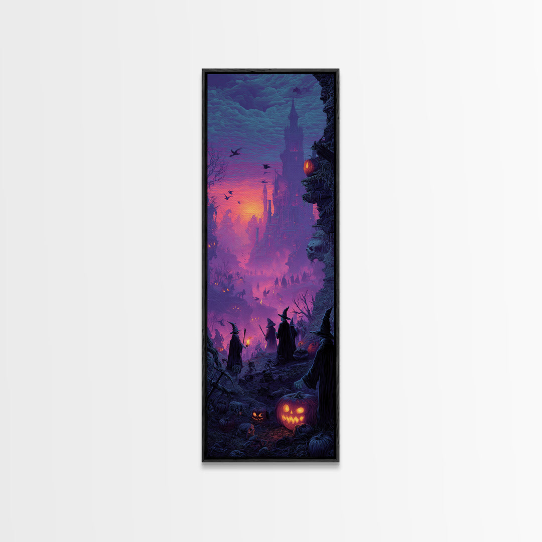 1980s Neon Horror, Surreal Apocalyptic Art, Tall Narrow Wall Art, Gothic Horror Wall Art, Framed Canvas Print, Halloween Wall Art