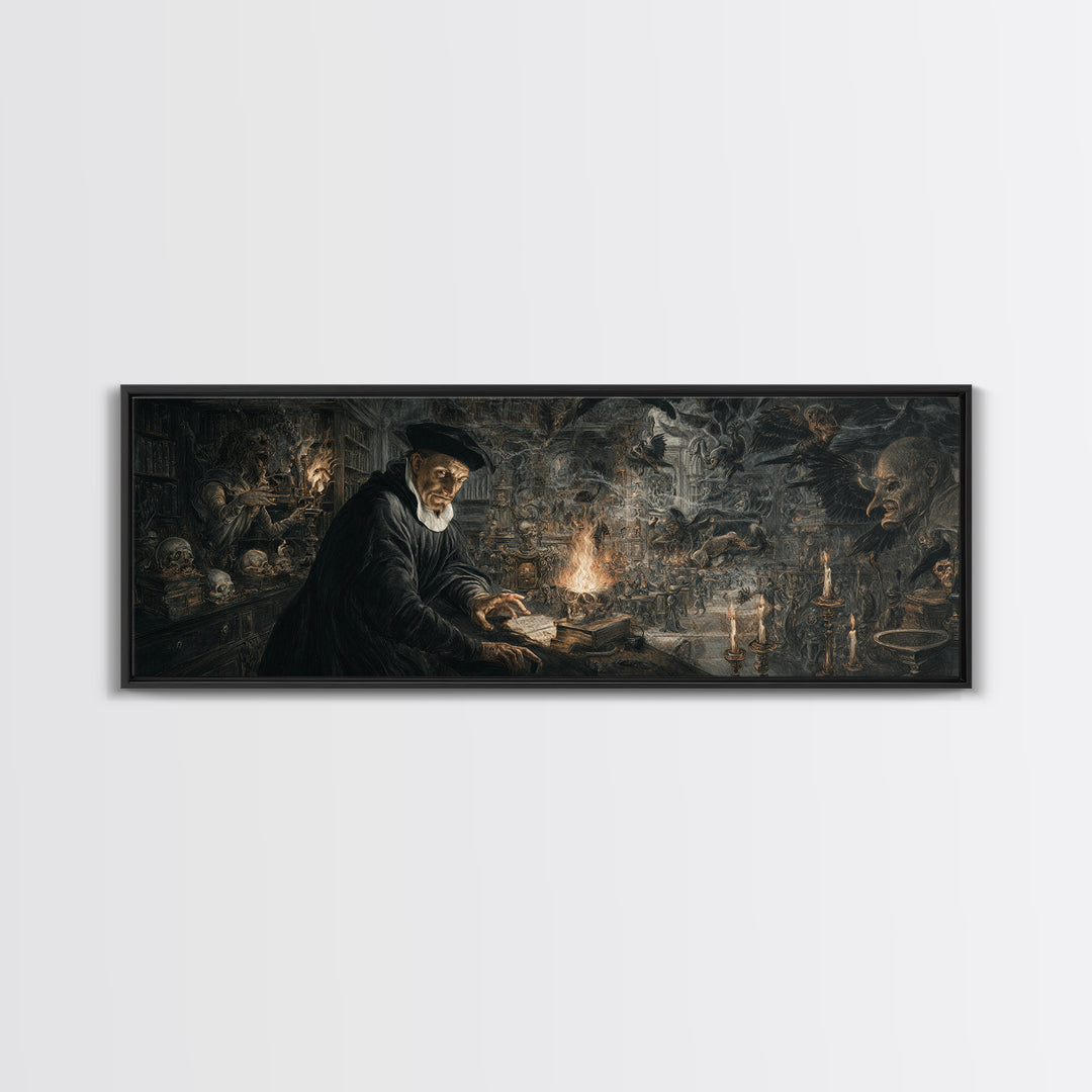 Dark Academia Halloween, Medieval Grotesque Art, Extra Wide Wall Art, Gothic Horror Wall Art, Canvas Print, Halloween Wall Art