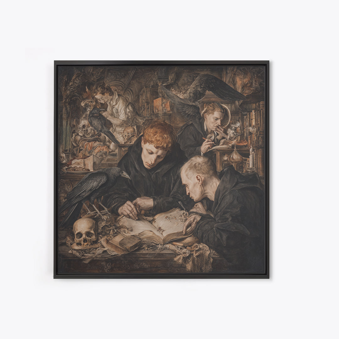 Dark Academia Halloween, Dark Renaissance Art, Square Wall Art, Macabre Wall Art, Framed Canvas Print, Halloween Wall Art