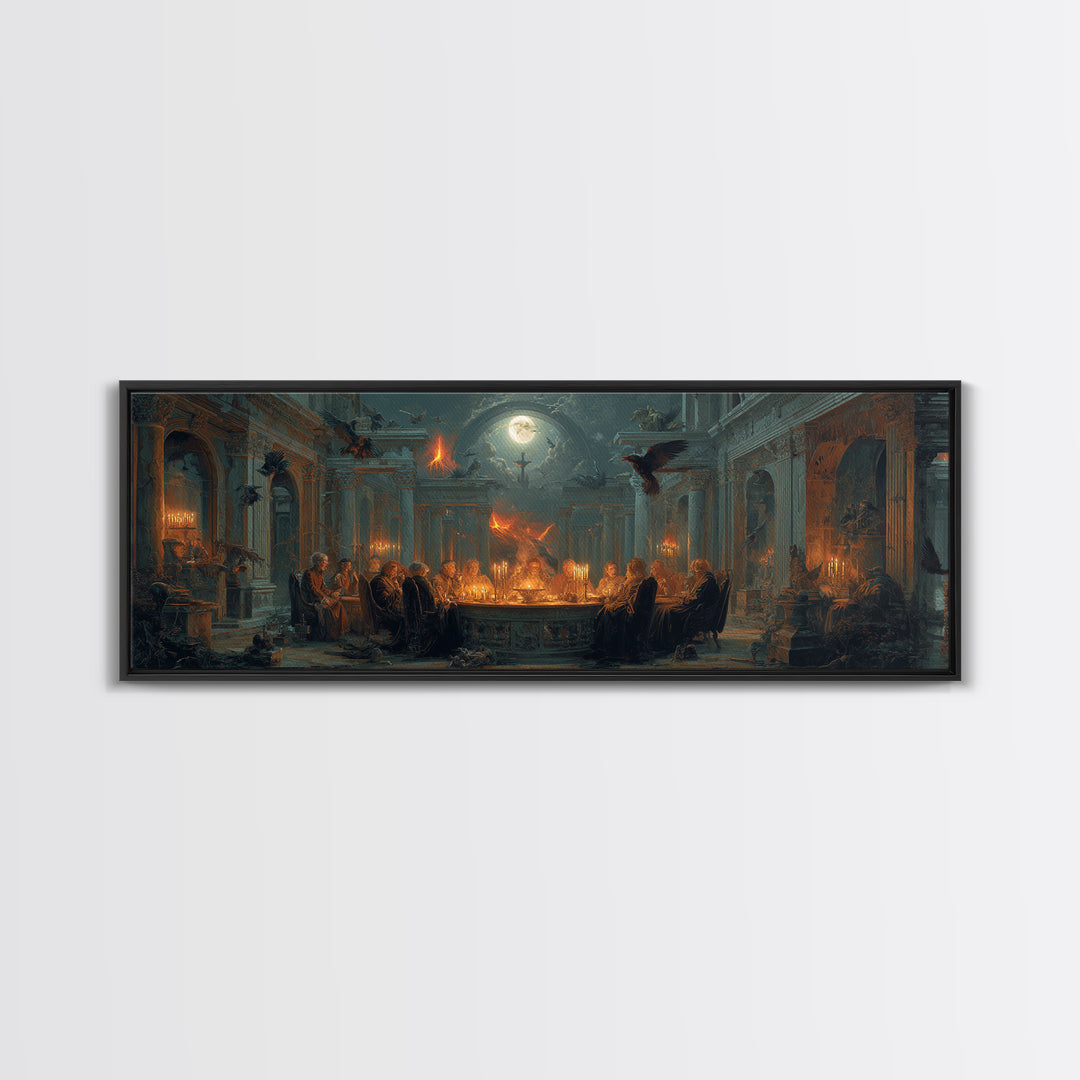 Dark Academia Halloween, Apocalyptic Romantic Art, Extra Wide Wall Art, Dark Halloween Decor, Canvas Print, Halloween Wall Art