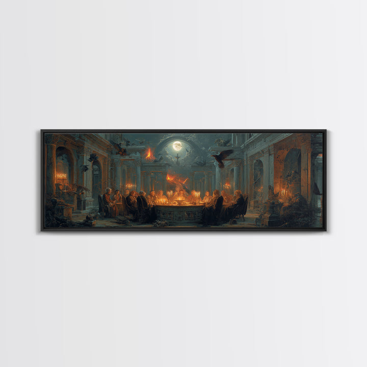 Dark Academia Halloween, Apocalyptic Romantic Art, Extra Wide Wall Art, Dark Halloween Decor, Canvas Print, Halloween Wall Art