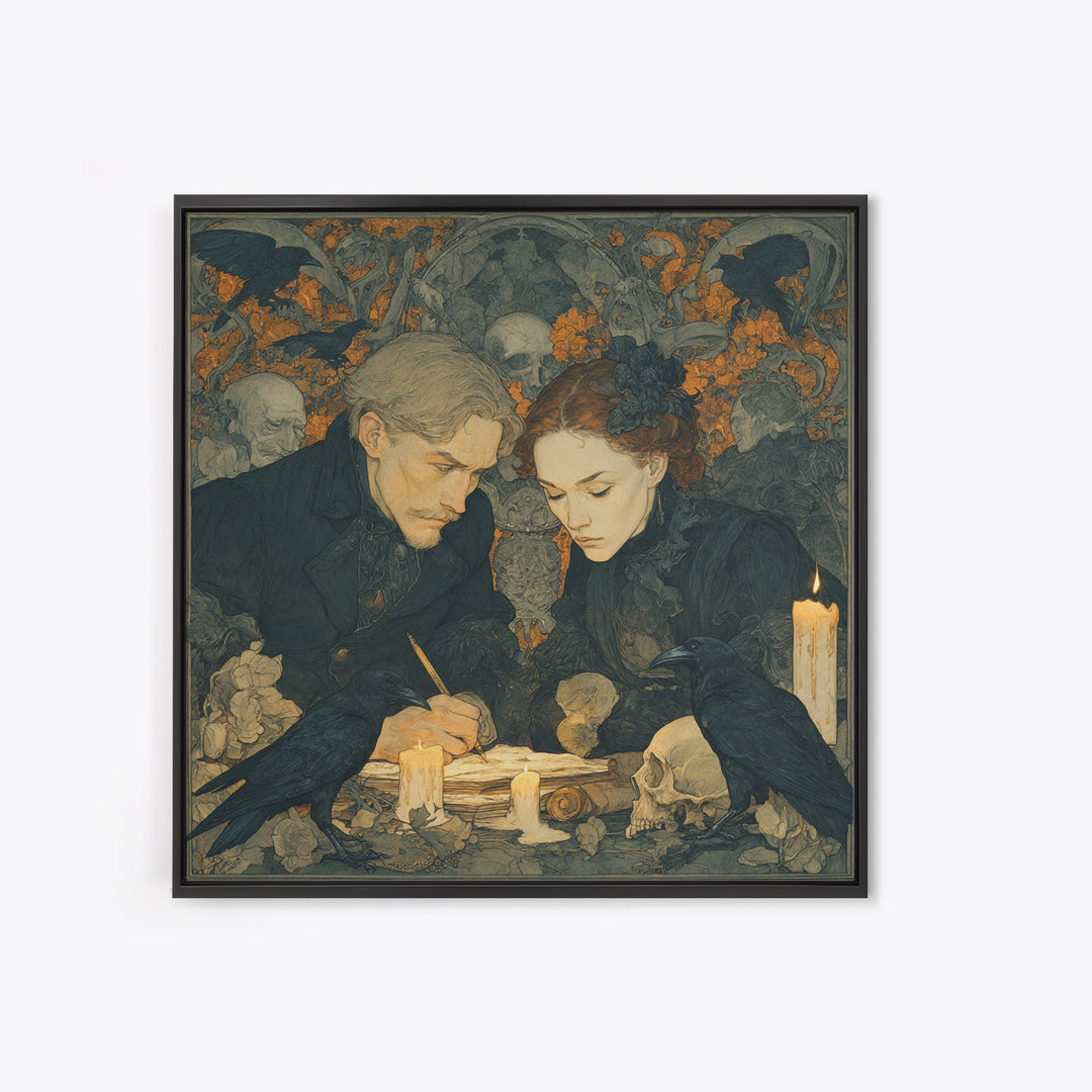 Dark Academia Halloween, Symbolist Death Art, Square Wall Art, Macabre Wall Art, Framed Canvas Print, Halloween Wall Art