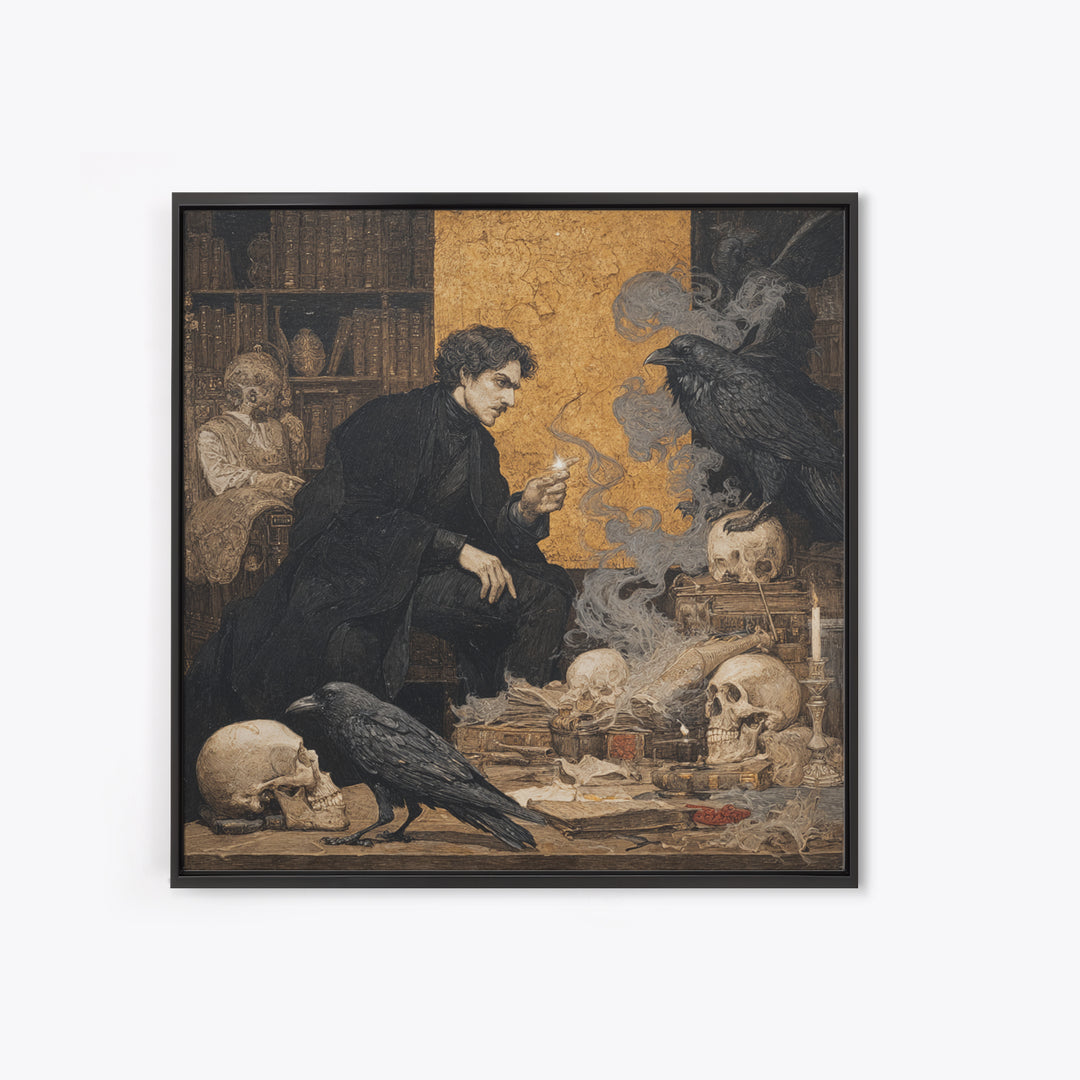 Dark Academia Halloween, Symbolist Etching Art, Square Wall Art, Macabre Wall Art, Canvas Print, Halloween Wall Art, Spooky Wall Decor