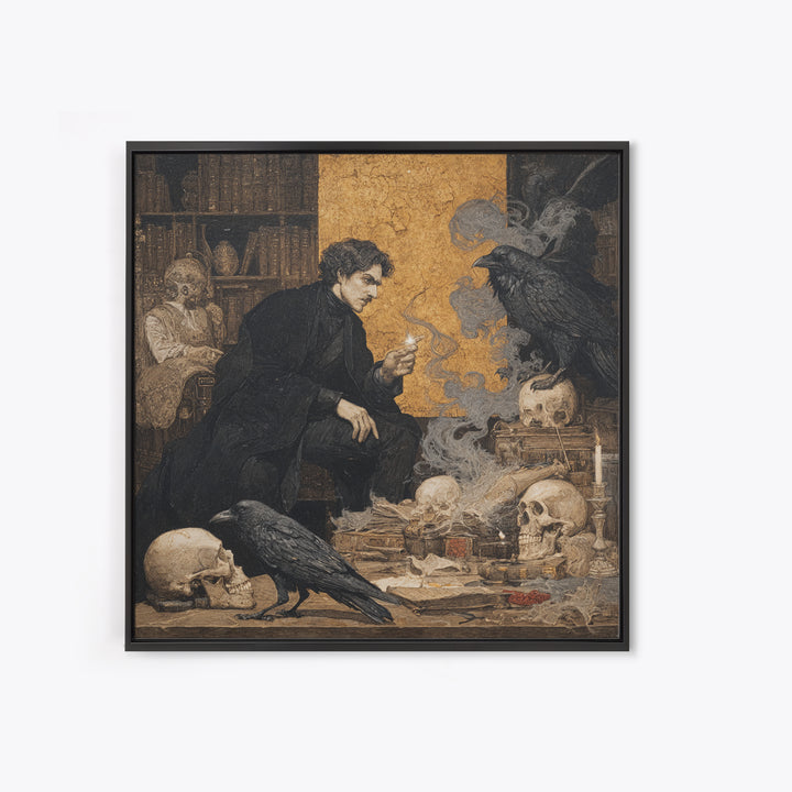 Dark Academia Halloween, Symbolist Etching Art, Square Wall Art, Macabre Wall Art, Canvas Print, Halloween Wall Art, Spooky Wall Decor