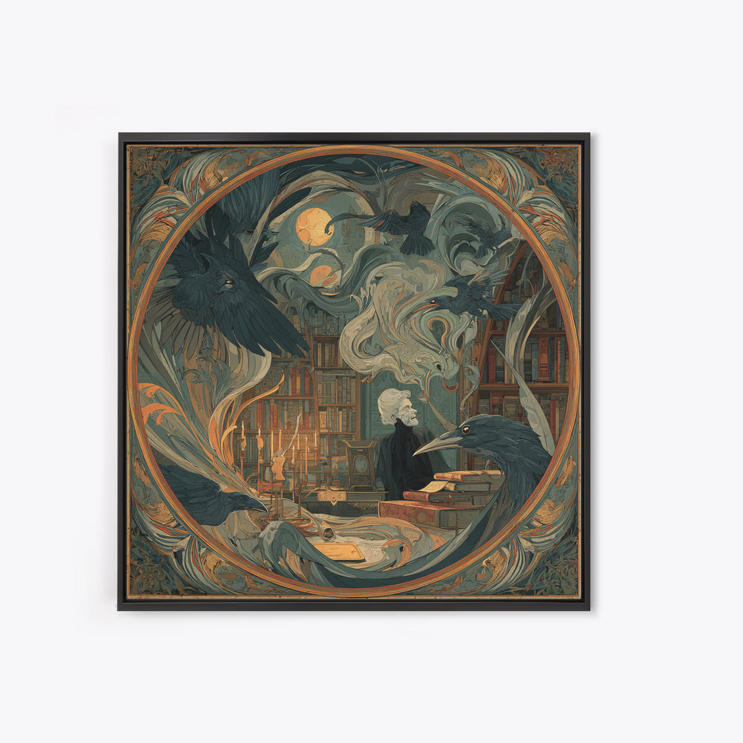 Dark Academia Halloween, Expressionist Gothic Art, Square Wall Art, Dark Halloween Decor, Framed Canvas Print, Halloween Wall Art