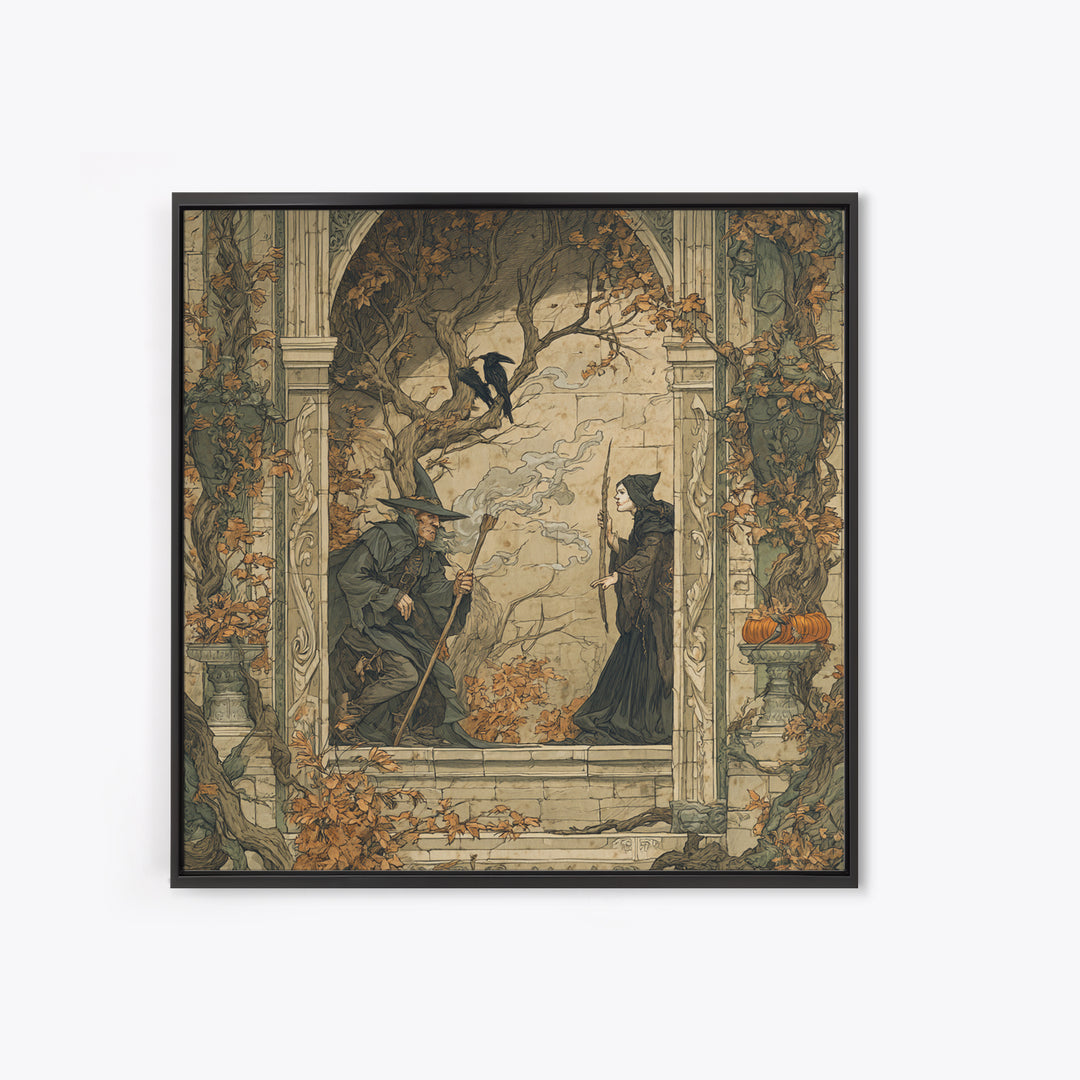 Dark Academia Halloween, Gothic Storybook Art, Square Wall Art, Dark Fantasy Wall Art, Framed Canvas Print, Halloween Wall Art