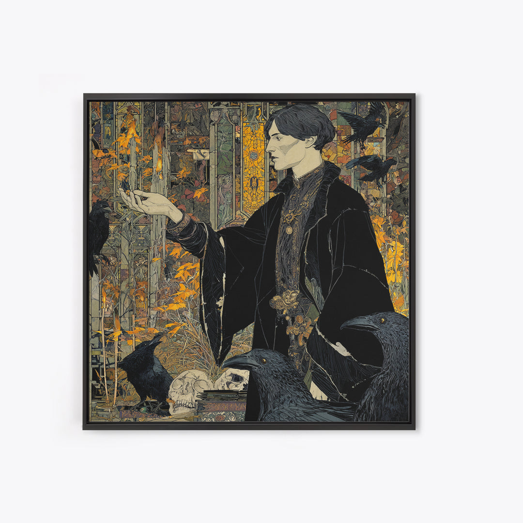 Dark Academia Halloween, Stained Glass Gothic Art, Square Wall Art, Macabre Wall Art, Canvas Print, Halloween Wall Art, Seasonal Home Decor