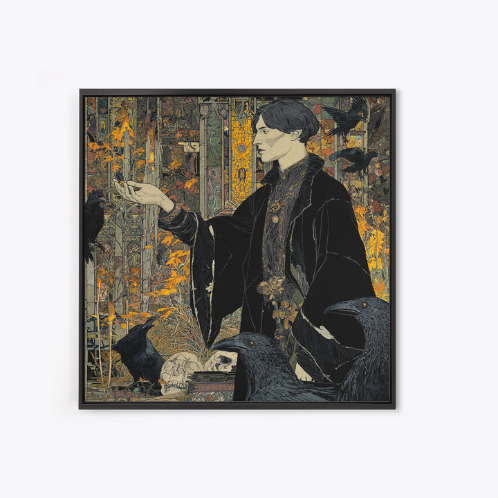 Dark Academia Halloween, Stained Glass Gothic Art, Square Wall Art, Macabre Wall Art, Canvas Print, Halloween Wall Art, Seasonal Home Decor