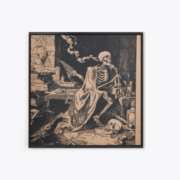 Dark Academia Halloween, Macabre Folk Print Art, Square Wall Art, Dark Halloween Decor, Framed Canvas Print, Halloween Wall Art