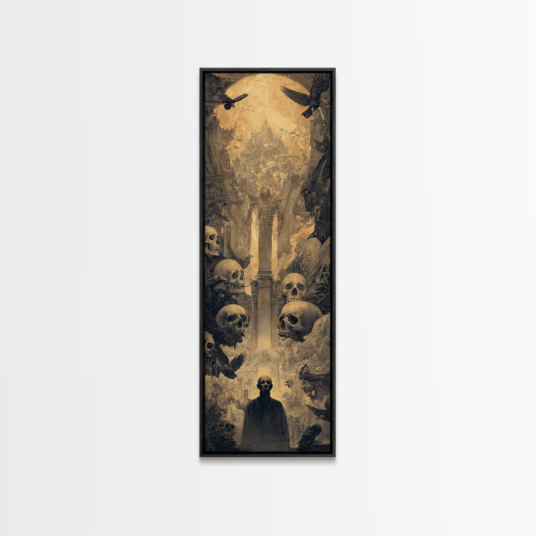 Dark Academia Halloween, Surreal Apocalyptic Art, Tall Narrow Wall Art, Dark Halloween Decor, Framed Canvas Print, Dark Fantasy Art